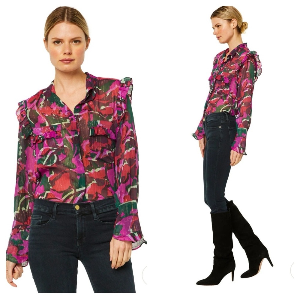 Misa Los Angeles Anita Top in Holiday Sparkle Abstract XS retail $265